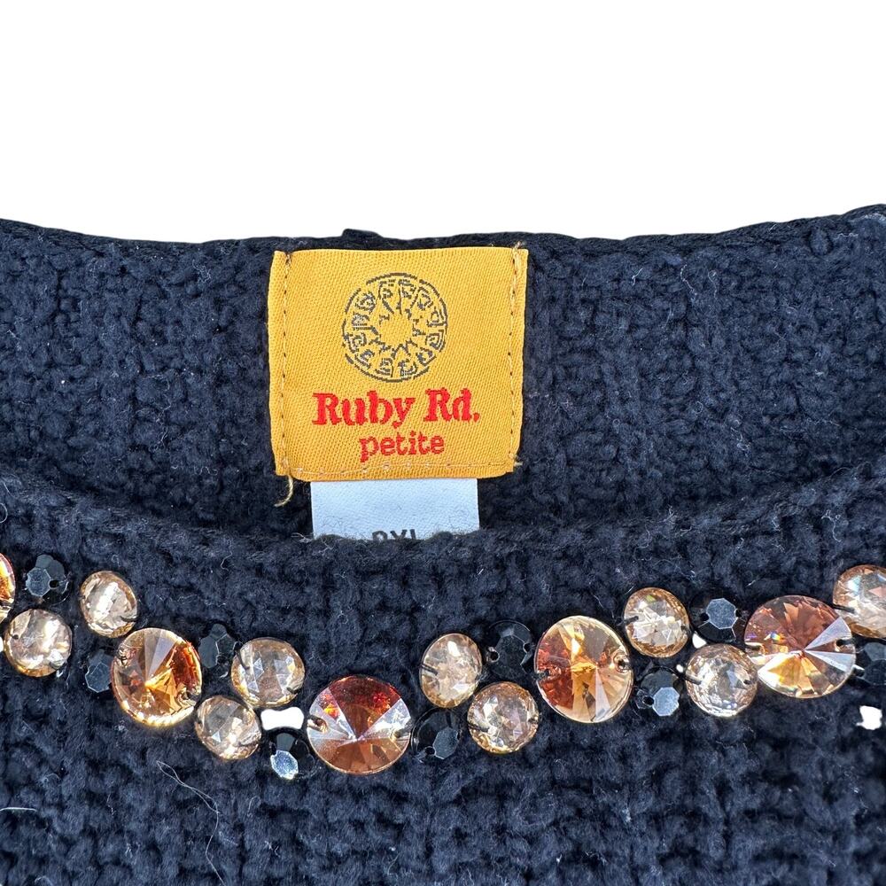 Ruby Rd Petite XL Beaded Neck Sweater Retro Bell Sleeve Chunky Knit NWT - Picture 4 of 7